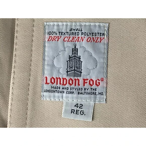 London Fog Mens Beige Long Sleeve Collared Button Front Trench Coat Size 42R - Picture 6 of 7
